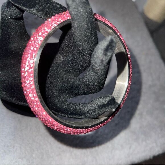 Pink crystal sparkling Pave Marked Stainless Steel Slip-on Bracelet - Picture 4 of 9